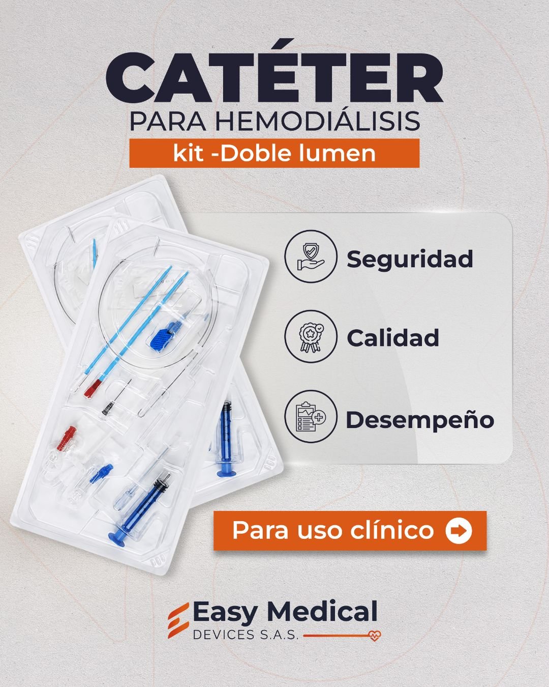 Kit de catéter para hemodiálisis EasyCath de doble lumen