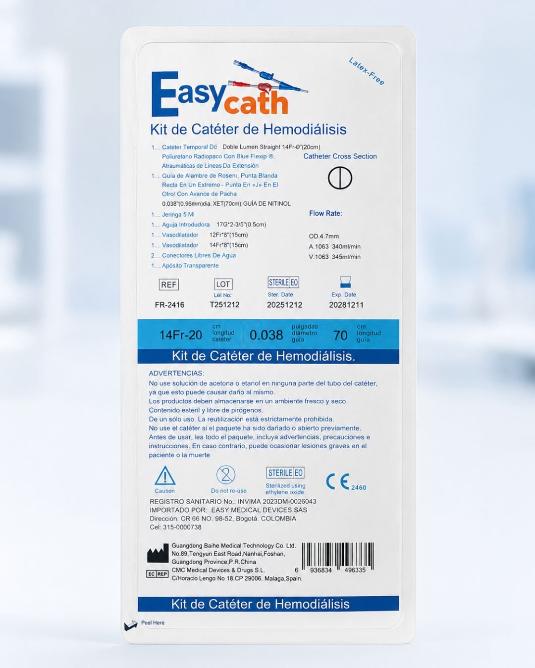 Carátula del kit EasyCath: nombre, contenido y medidas del producto